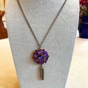 Vintage purple rhinestone necklace with tassel and bonus earrings
